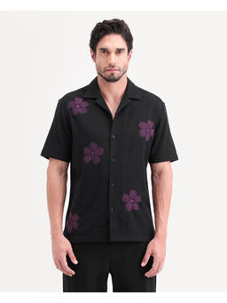 Rare Rabbit - Black Embroidered Relaxed Shirt