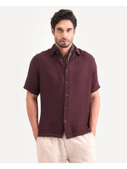 Rare Rabbit - Maroon Textured Regular Shirt