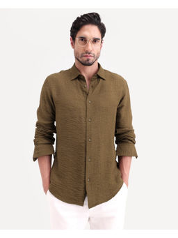 Rare Rabbit - Olive Textured Regular Shirt