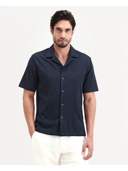 Rare Rabbit - Navy Blue Textured Regular Shirt