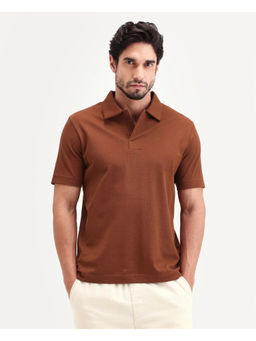Rare Rabbit - Rust Textured Regular Polo T-Shirt