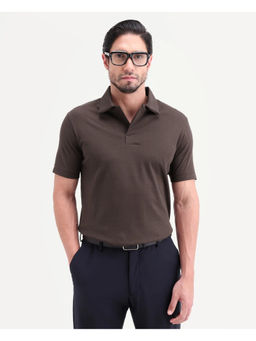 Rare Rabbit - Brown Textured Regular Polo T-Shirt