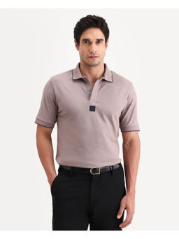 Rare Rabbit - Mauve Textured Regular Polo T-Shirt