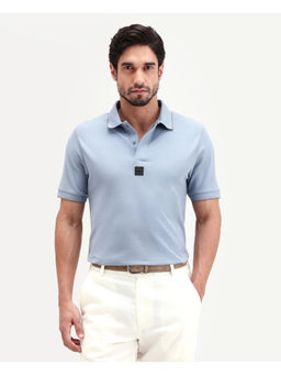 Rare Rabbit - Blue Textured Regular Polo T-Shirt