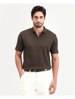 Rare Rabbit - Brown Textured Regular Polo T-Shirt