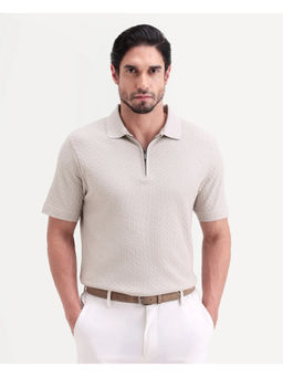 Rare Rabbit - Beige Textured Regular Polo T-Shirt