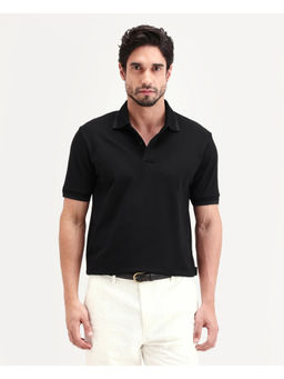 Rare Rabbit - Black Textured Regular Polo T-Shirt