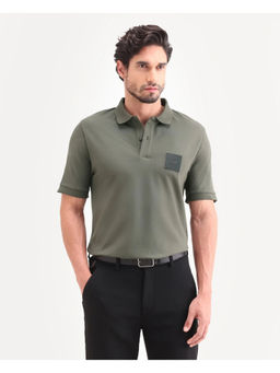 Rare Rabbit - Olive Textured Regular Polo T-Shirt