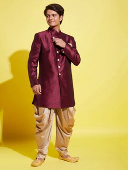 Vastramay - Boys Maroon and Rose Gold Indowestern (Set of 2)
