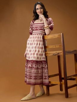 Globus - Women Maroon Square Neck Fit and Flare Midi Dress