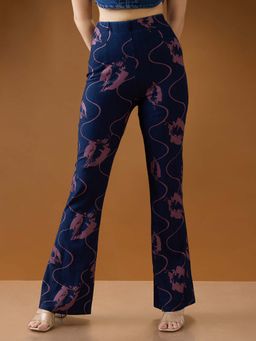 Globus - Women Dark Blue Abstract Print Mid Rise Stretchable Bootcut Denim Pant
