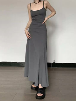 MISS MOSA BY AKANKSHA - Grey Cami Summer Bodycon Maxi Dress