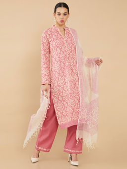 Soch - Onion Pink Machine Embroidery Cotton Unstitched Dress Material - 3 Meter Kurta Fabric