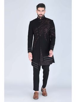Denis Parkar - Black Hand Embroidered Designer Indowestern Jacket with Trouser (Set of 2)