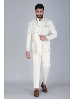 Denis Parkar - Ivory Embroidered Short Kurta and Jacket with Trouser (Set of 3)