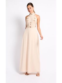 Little Mistress - Gold Embellished High Neck Maxi Dress
