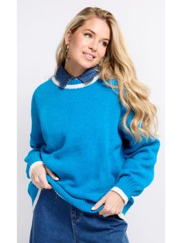 Little Mistress - Azure Blue Contrast Knit Sweater