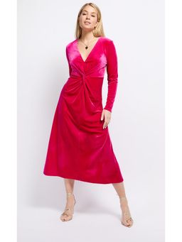 Little Mistress - Pink Velvet Knot Detail Midaxi Dress