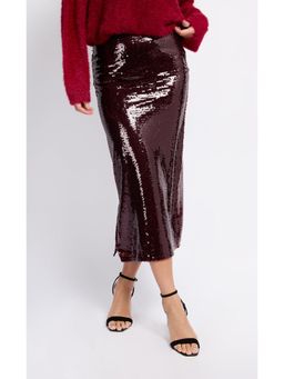Little Mistress - Burgundy Sequin Midaxi Skirt