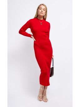 Little Mistress - Red Rib Knit Midaxi Bodycon Dress