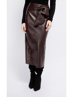 Little Mistress - Brown Pu Tie Waist Midaxi Skirt