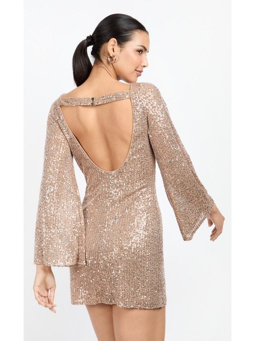 sachin and babi light blue dress White Sequin Backless Long Sleeve Mini Dress main image 1