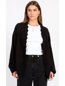 Little Mistress - Black Foil Draped Plunge Cardigan