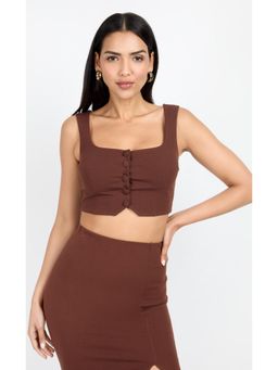 Little Mistress - Brown Mesh Ruched Crop Top