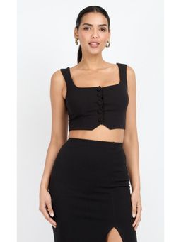 Little Mistress - Black Velvet Bardot Crop Top