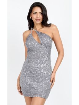 Little Mistress - Silver Sequin Asymmetric Mini Dress