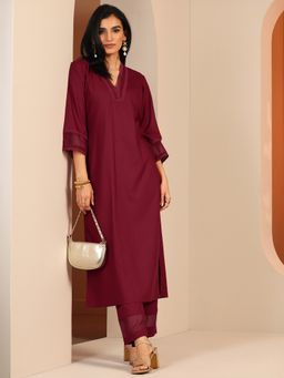 Libas - Maroon Solid Straight Co-Ord Set