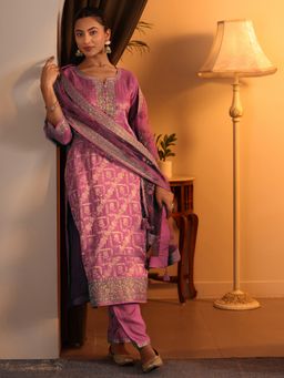 Libas Art - Pink Woven Design Kurta with Pant and Embroidered Dupatta