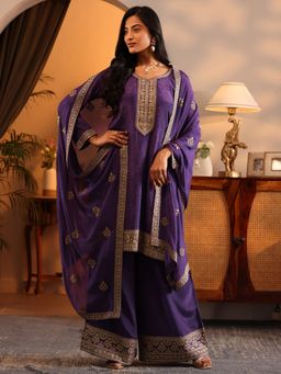 Libas Art - Purple Bandhani Printed Kurta with Palazzo and Embroidered Dupatta