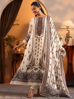 Libas Art - Off White Paisley Printed A-Line Kurta with Pant and Dupatta