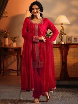Libas Art - Red Zari Embroidered Kurta with Salwar and Dupatta