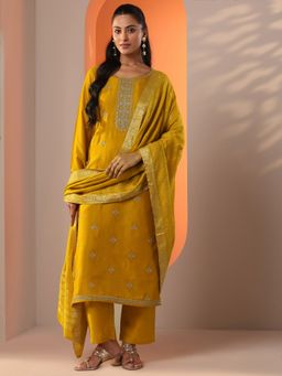 Libas - Mustard Embellished Kurta with Pant and Dupatta