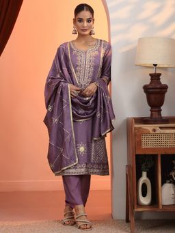 Libas - Purple Embroider Kurta with Pant and Dupatta