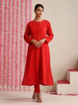 Swtantra - Red Cotton Slub Solid Co-Ord