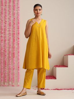 Swtantra - Yellow Cotton Slub Sleeveless Co-Ord