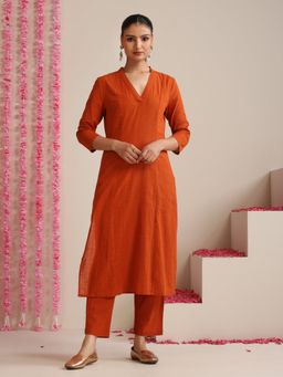 Swtantra - Rust Terracotta Cotton Slub Solid Co-Ord