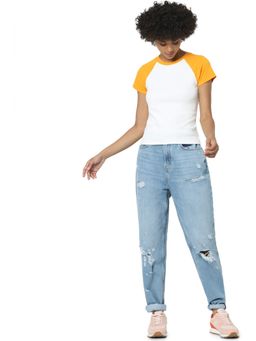 ONLY - Women Colour Block White T-Shirt