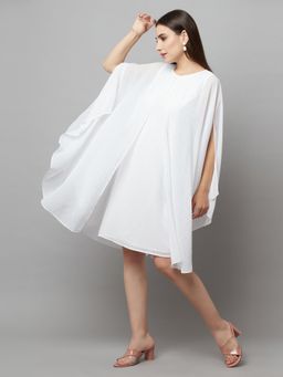 Attic Salt - White Solid All Over Stud Dress