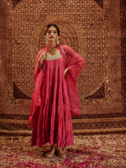 Roze - Tara Pink Anarkali with Churidar & Dupatta (Set of 3)