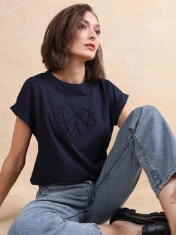 RAREISM - Moxie Primary Navy Blue Relaxed Regular T-Shirt