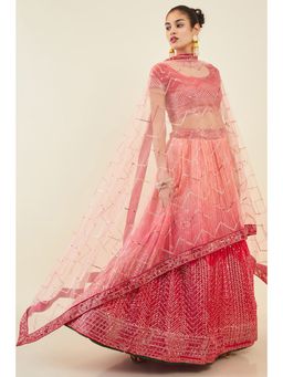 Soch - Women Fuchsia Georgette Ombre Unstitch Lehenga with Sequins Embellishments (Set of 3)