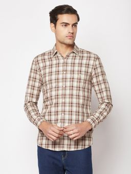 CRIMSOUNE CLUB - Men Brown Checkered Shirt