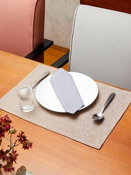 Zeba World - Beige Embroidered Dinner Table Mats & Napkins (Set of 12)