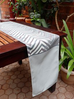 Zeba World - Grey Geometric Printed Polycanvas Table Runner (Seater 6)