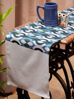 Zeba World - Blue Geometric Printed Polycanvas Table Runner (Seater 6)