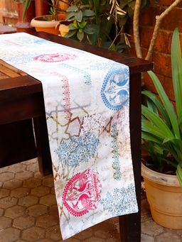 Zeba World - Multi-Color Abstract Printed Embroidered Polycanvas Table Runner (Seater 6)